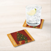 🎄クリスマスツリー&ギフト – クラシッククリスマスデザイン スクエアペーパーコースター (インサイチュ)