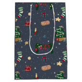 クリスマスツリー、ギフト、クリスマスストッキング ミディアムペーパーバッグ (裏面)