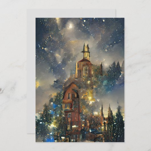 クリスマスツリー、クリスマス教会 サンキューカード (正面/裏面)