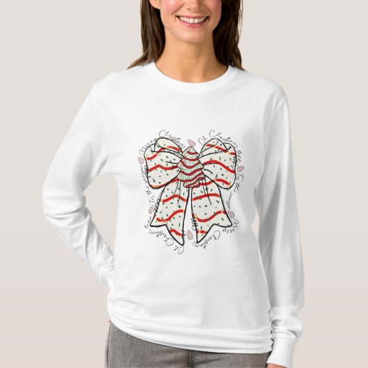 クリスマスツリー ケーキ リボン Tシャツ (正面)