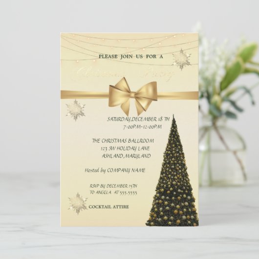 クリスマスツリー, ゴールドの飾り, 会社のクリスマスパーティー 招待状 (スタンド正面)