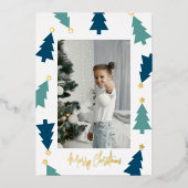 クリスマスツリー ゴールドスター 5枚の写真の両面 箔シーズンカード (正面)