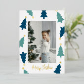 クリスマスツリー ゴールドスター 5枚の写真の両面 箔シーズンカード (立ち正面)