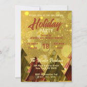 クリスマスツリー ゴールド ホリデーパーティー招待状 招待状 (正面)