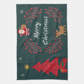 クリスマスツリー、サンタとルドルフ キッチンタオル (縦)