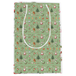 クリスマスツリー サンタ かわいいキャラクター ホリデーデザイン ミディアムペーパーバッグ