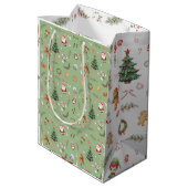 クリスマスツリー サンタ かわいいキャラクター ホリデーデザイン ミディアムペーパーバッグ (裏面アングル)