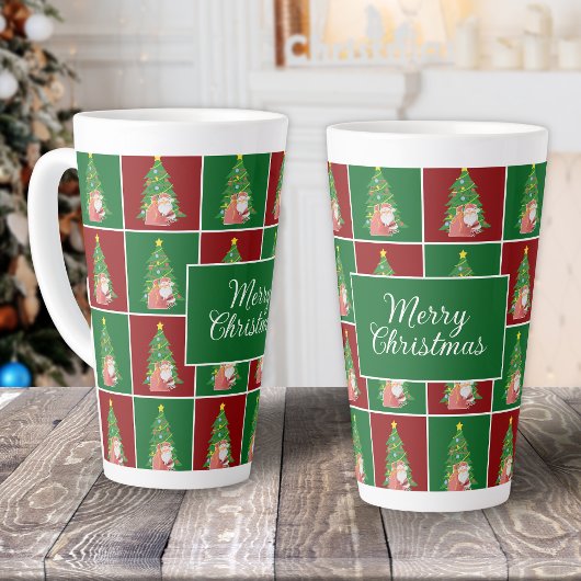 クリスマスツリー |サンタ |カスタマイズ可能な赤い緑 カフェラテマグ