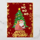 クリスマスツリー |サンタ |カスタマイズ可能金ゴールド 箔シーズンポストカード (正面)