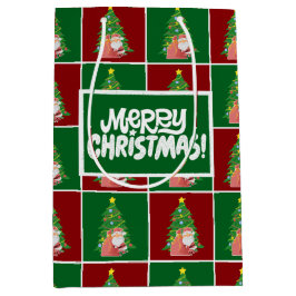 クリスマスツリー |サンタ |カスタマイズ可能 ミディアムペーパーバッグ