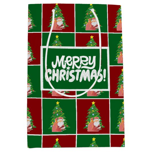 クリスマスツリー |サンタ |カスタマイズ可能 ミディアムペーパーバッグ (正面)