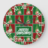 クリスマスツリー |サンタ |カスタマイズ可能 ラージ壁時計 (正面)