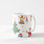 クリスマスツリー、サンタ:水彩パターン。 コーヒーマグカップ (正面右)