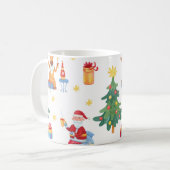 クリスマスツリー、サンタ:水彩パターン。 コーヒーマグカップ (正面左)