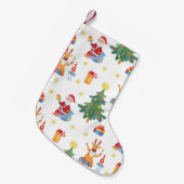 クリスマスツリー、サンタ：水彩パターン。 スモールクリスマスストッキング (正面 (吊り時))