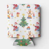 クリスマスツリー、サンタ：水彩パターン。 缶クーラー (裏面)