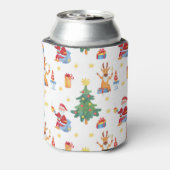 クリスマスツリー、サンタ：水彩パターン。 缶クーラー (缶裏面)