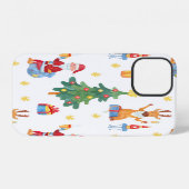 クリスマスツリー、サンタ: 水彩パターン iPhoneケース (裏面横)