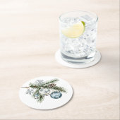 クリスマスツリー シルバー スノーフレーク 青いオーナメント ラウンドペーパーコースター (インサイチュ)