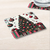 クリスマスツリー スクエアペーパーコースター (アングル)