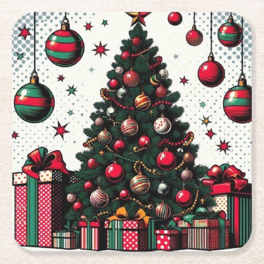 クリスマスツリー スクエアペーパーコースター (正面)