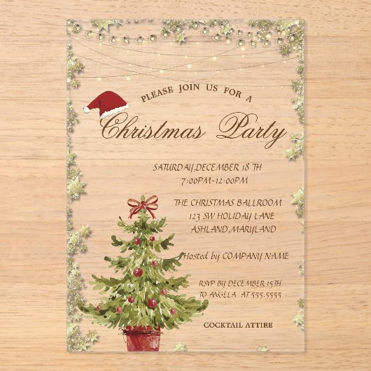 クリスマスツリー,スターズクリスマスカンパニーパーティー アクリル招待状 (正面)