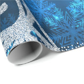 クリスマスツリー，スター，スノーフレークスブルーホリデー ラッピングペーパー (ロールコーナー)