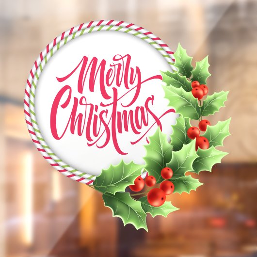 クリスマスツリー ストライプ リース ホリーベリー ウィンドウサイン (シート2)