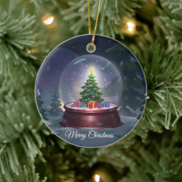クリスマスツリー スノーグローブ セラミックオーナメント