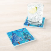 クリスマスツリー&スノーフレーク宝石 ガラスコースター (アングル)