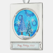 クリスマスツリー&スノーフレーク宝石 シルバープレートバナーオーナメント (左)