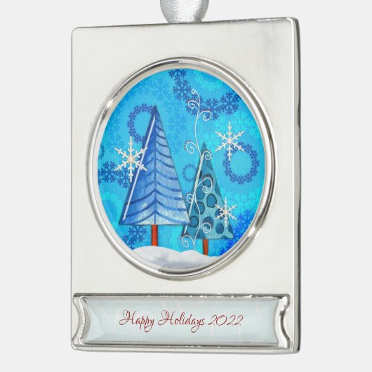 クリスマスツリー&スノーフレーク宝石 シルバープレートバナーオーナメント (左)