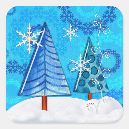 クリスマスツリー&スノーフレーク宝石 スクエアシール (正面)