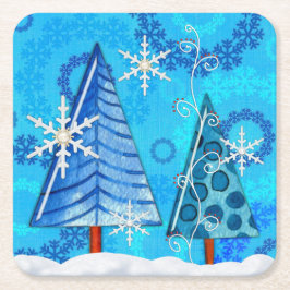 クリスマスツリー&スノーフレーク宝石 スクエアペーパーコースター