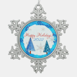 クリスマスツリー&スノーフレーク宝石 スノーフレークピューターオーナメント