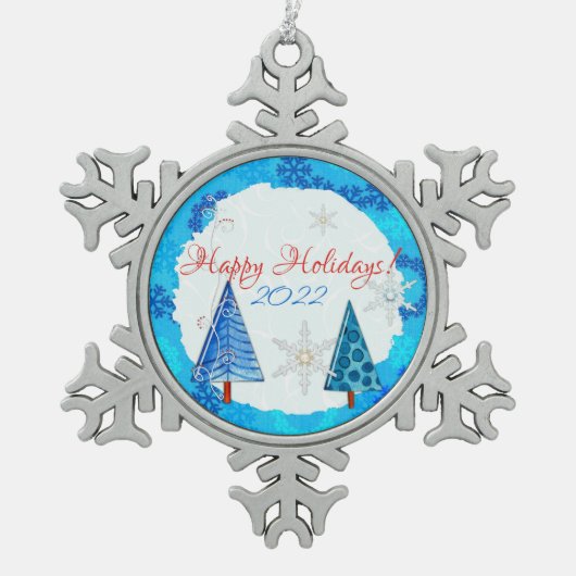 クリスマスツリー&スノーフレーク宝石 スノーフレークピューターオーナメント (正面)