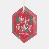 クリスマスツリー&タイガパターンカスタムの背景 ガラスオーナメント (正面左)