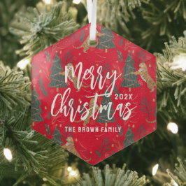 クリスマスツリー&タイガパターンカスタムの背景 ガラスオーナメント