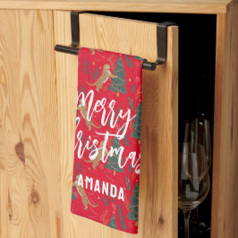 クリスマスツリー&タイガパターンカスタムの背景 キッチンタオル