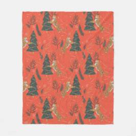 クリスマスツリー&タイガパターンカスタムの背景 フリースブランケット
