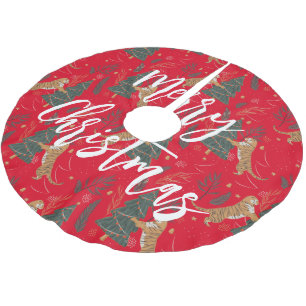 クリスマスツリー&タイガパターンカスタムの背景 ブラッシュドポリエステルツリースカート