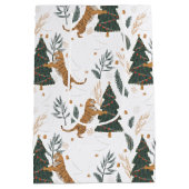 クリスマスツリー&タイガパターンカスタムの背景 ミディアムペーパーバッグ (裏面)