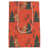 クリスマスツリー&タイガパターンカスタムの背景 ミディアムペーパーバッグ (裏面)