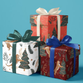 クリスマスツリー&タイガパターンカスタムの背景 ラッピングペーパーシート