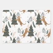 クリスマスツリー&タイガパターンカスタムの背景 ラッピングペーパーシート (正面)