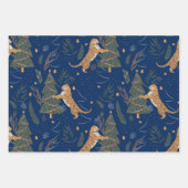 クリスマスツリー&タイガパターンカスタムの背景 ラッピングペーパーシート (正面3)