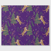 クリスマスツリー&タイガパターンカスタムの背景 ラッピングペーパー (フラット)