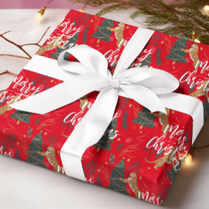 クリスマスツリー&タイガパターンカスタムの背景 ラッピングペーパー