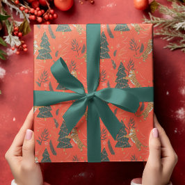 クリスマスツリー&タイガパターンカスタムの背景 ラッピングペーパー