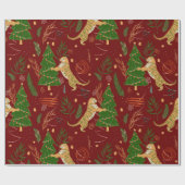 クリスマスツリー&タイガパターンカスタムの背景 ラッピングペーパー (フラット)